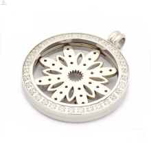 Special zircon coin locket pendants,magnet coin pendants with flower plate